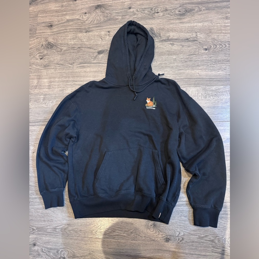 tentree Women’s Black Pullover Hoodie with Orange Fox Logo